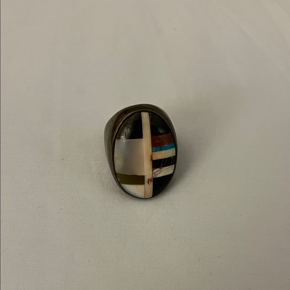 Native American ring, likely Zuni or Navajo size approximately 10
